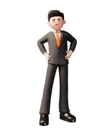 3 D Character Businessman Standing With Hands On Waist 3D Illustration
