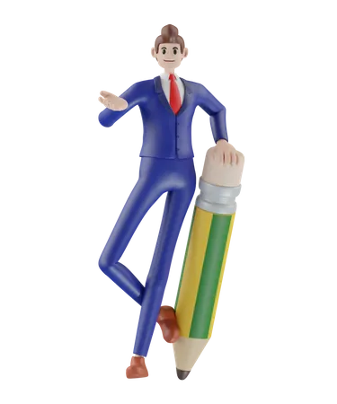 Businessman standing with pencil  3D Illustration