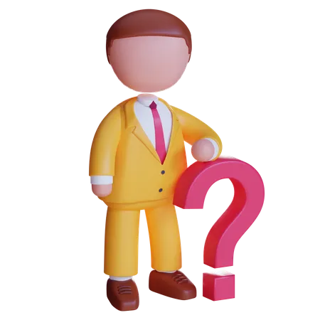3 D Character Businessman Holding Question Mark 3D Icon