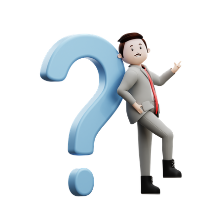 Businessman Standing With Question Mark  3D Illustration