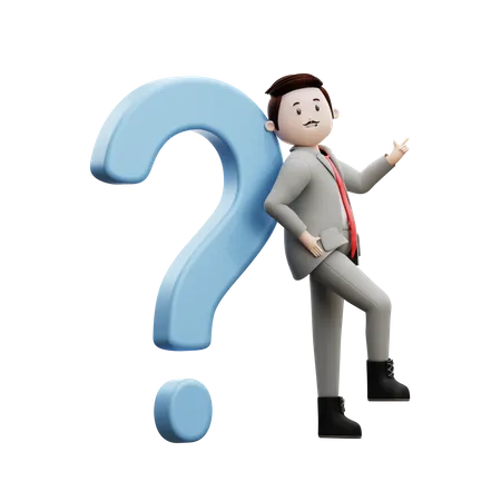 Businessman Standing With Question Mark  3D Illustration