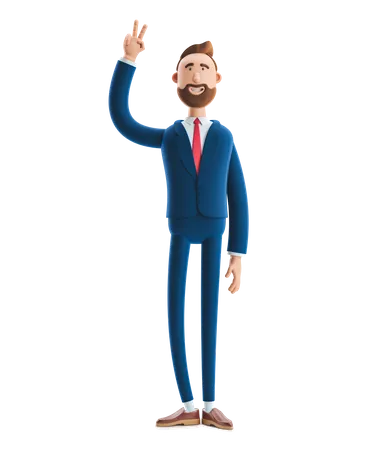 Businessman Standing with victory Sign  3D Illustration