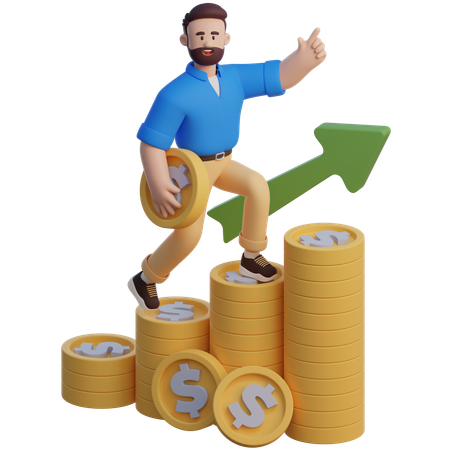 Businessman Step On Coin Ladder  3D Illustration