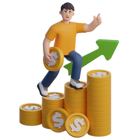 Businessman Step On Coin Ladder  3D Illustration