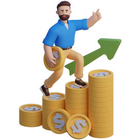 Businessman Step On Coin Ladder  3D Illustration