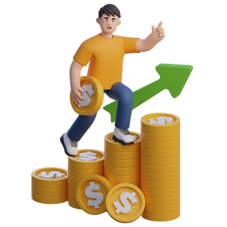 Businessman Step On Coin Ladder  3D Illustration