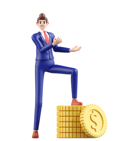 Businessman step up to income  3D Illustration