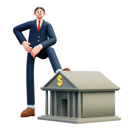 Businessman Stepping On Bank  3D Illustration