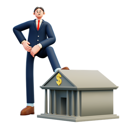 Businessman Stepping On Bank  3D Illustration