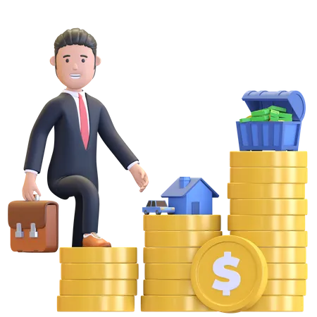 Businessman Stepping Success Career Character 3 D Illustration 3D Illustration