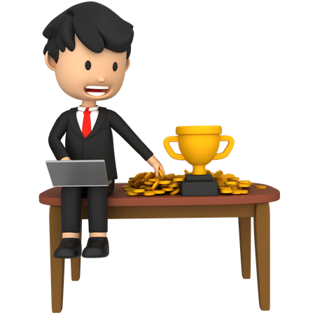 Businessman successfully getting Business Achievement  3D Illustration