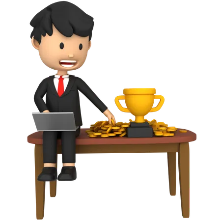 Businessman successfully getting Business Achievement  3D Illustration