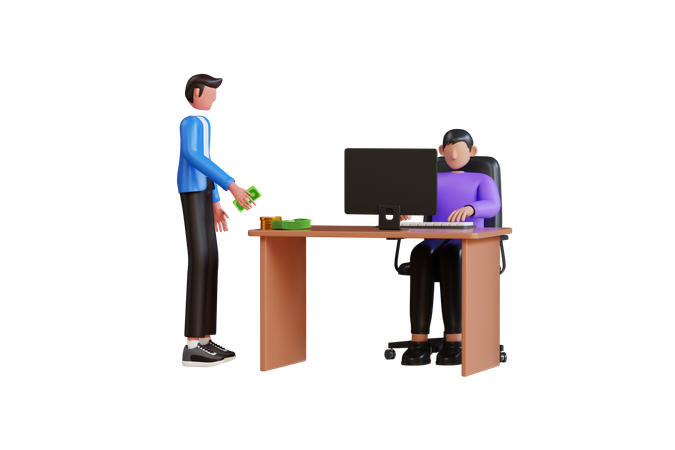 Businessman Taking Bribe Money From Employee  3D Illustration