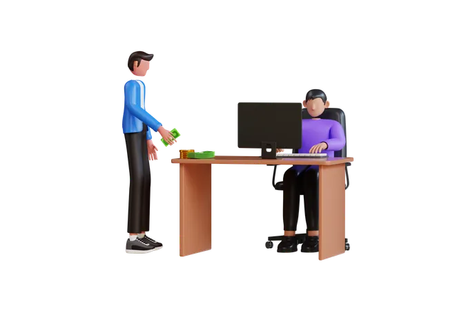 Businessman Taking Bribe Money From Employee  3D Illustration