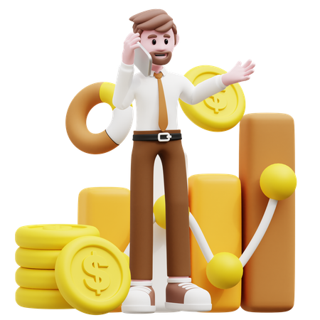 Businessman Talking About Financial Profit  3D Icon