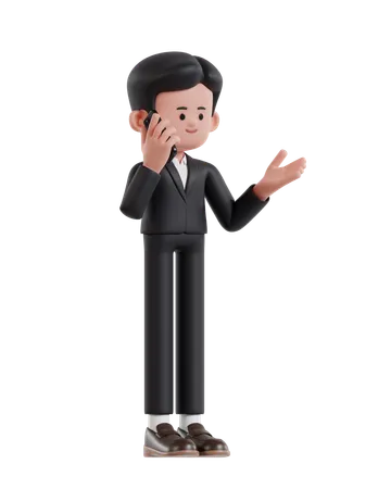 3 D Illustration Of Cartoon Businessman Talking Business On The Phone 3D Illustration