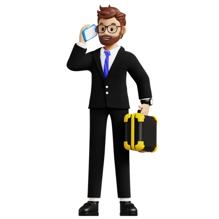 Businessman Talking On Phone  3D Illustration