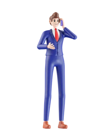 Businessman Standing And Using Phone 3 D Illustration Of Cute Cartoon Smiling Isolated On White Background 3D Illustration