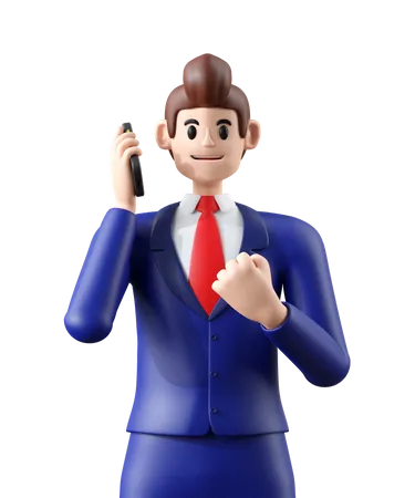 Businessman Calling A Phone 3 D Illustration Of Cute Cartoon Smiling Isolated On White Background 3D Illustration