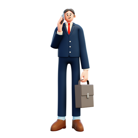 Businessman talking on phone while going to work  3D Illustration