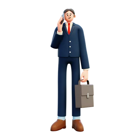 Businessman talking on phone while going to work  3D Illustration