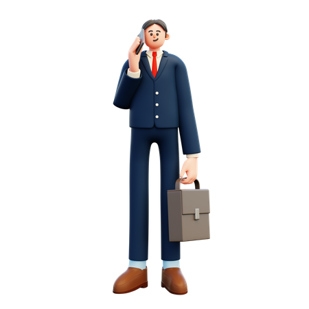 Businessman talking on phone while going to work  3D Illustration
