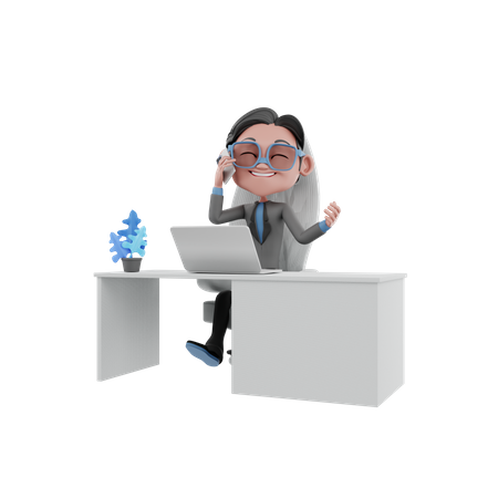 Businessman talking on phone while working in office  3D Illustration