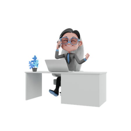 Businessman talking on phone while working in office 3D Illustration