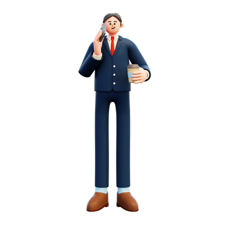 Businessman talking on smartphone while having coffee  3D Icon