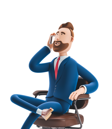 Businessman talking on smartphone while sitting on chair  3D Illustration