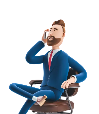 Businessman talking on smartphone while sitting on chair  3D Illustration