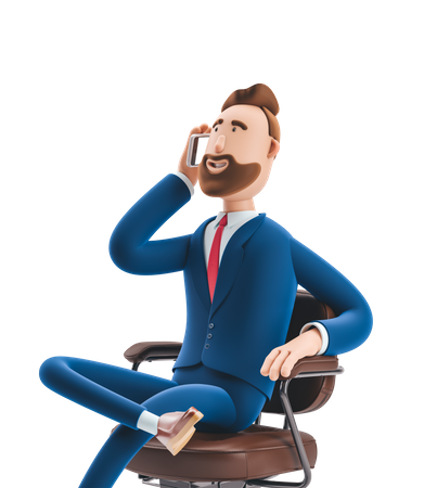 Businessman talking on smartphone while sitting on chair 3D Illustration