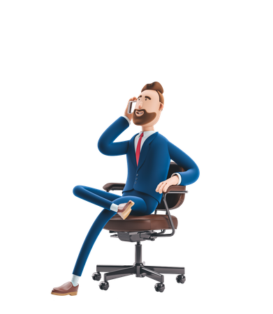 Businessman talking on smartphone while sitting on chair 3D Illustration