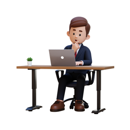 Businessman Thinking And Working On Laptop  3D Illustration