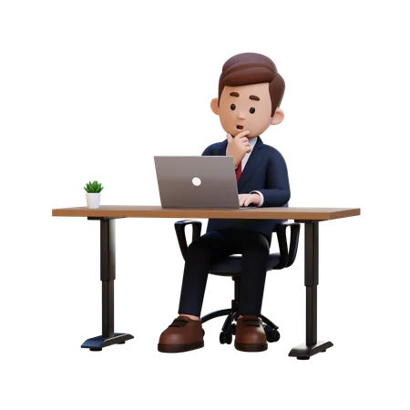 Businessman Thinking And Working On Laptop  3D Illustration