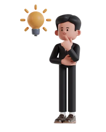 3 D Illustration Of Cartoon Businessman Thinking Holding Hand On Chin Looking For Ideas 3D Illustration