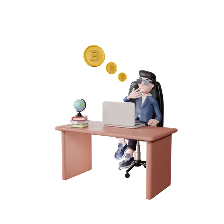 Businessman thinking of buying Bitcoin  3D Illustration