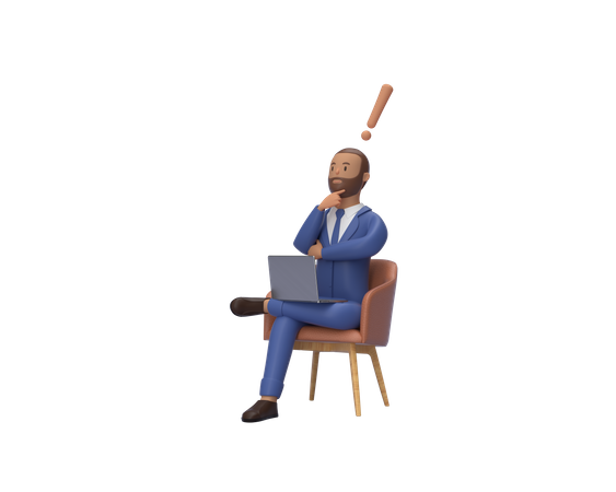Businessman thinking something while seating on chair 3D Illustration