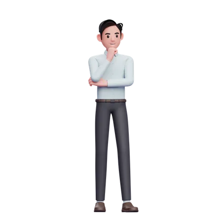 Businessman thinking with fist on chin  3D Illustration