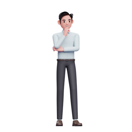 Businessman thinking with fist on chin 3D Illustration