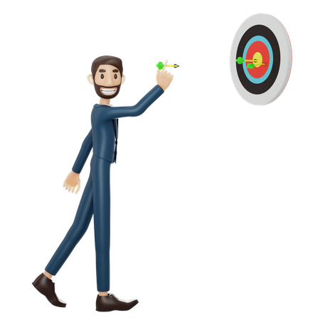 Businessman Throwing Dart Arrow On Dashboard  3D Illustration