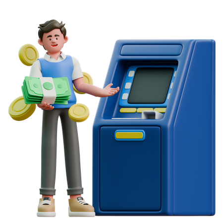 Businessman To Atm Machine  3D Icon