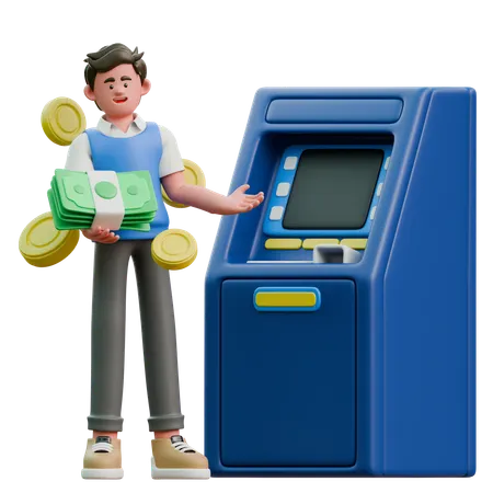 Businessman To Atm Machine  3D Icon