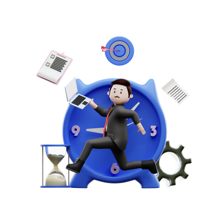 Businessman To Meet Deadlines  3D Illustration