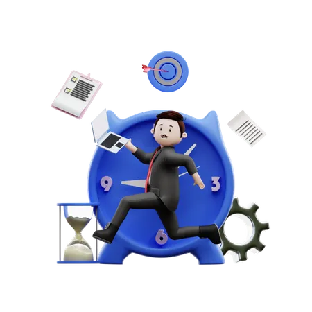 Businessman To Meet Deadlines  3D Illustration