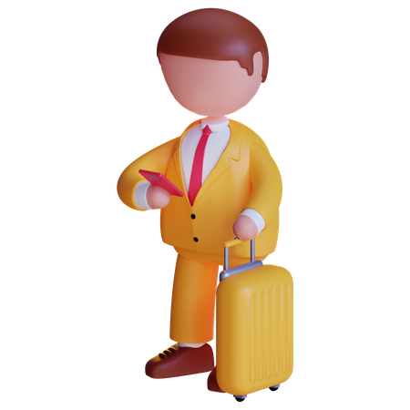 Businessman travelling with trolley bag  3D Icon