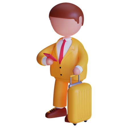 Businessman travelling with trolley bag 3D Illustration
