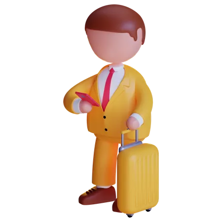 Businessman travelling with trolley bag 3D Icon