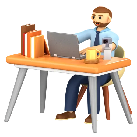 Businessman Typing  3D Illustration