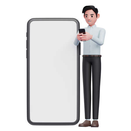Businessman Typing Message on the Smartphone 3D Illustration